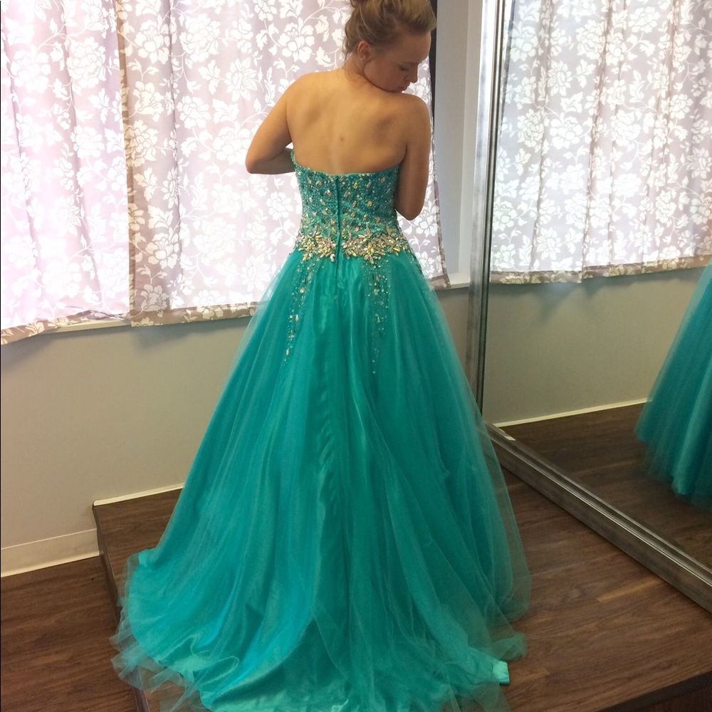Long teal prom dress
